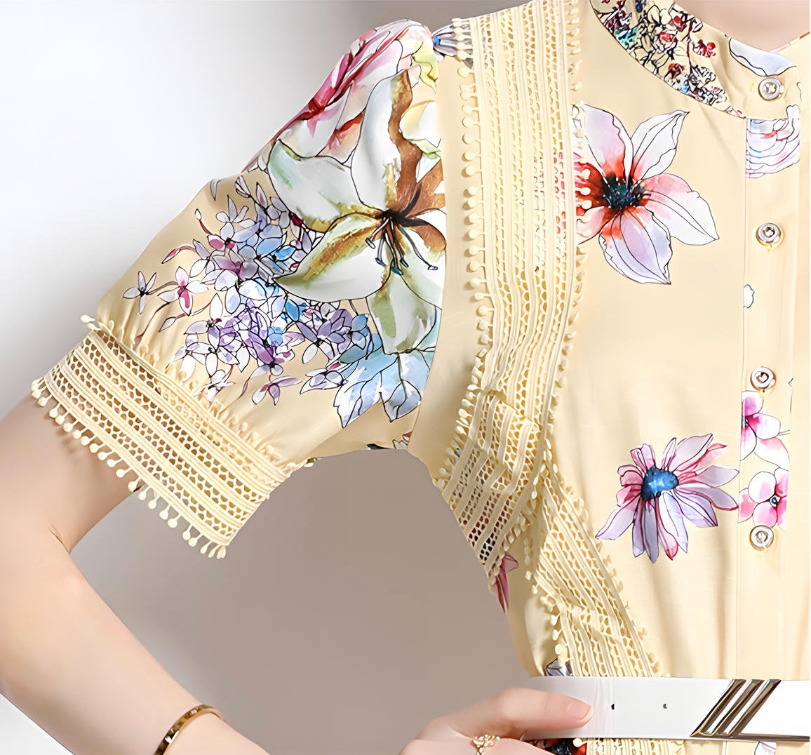 Printed French Style Shirt Short Dress With Belt and Cuff Sleeves - 710813554099_BAS