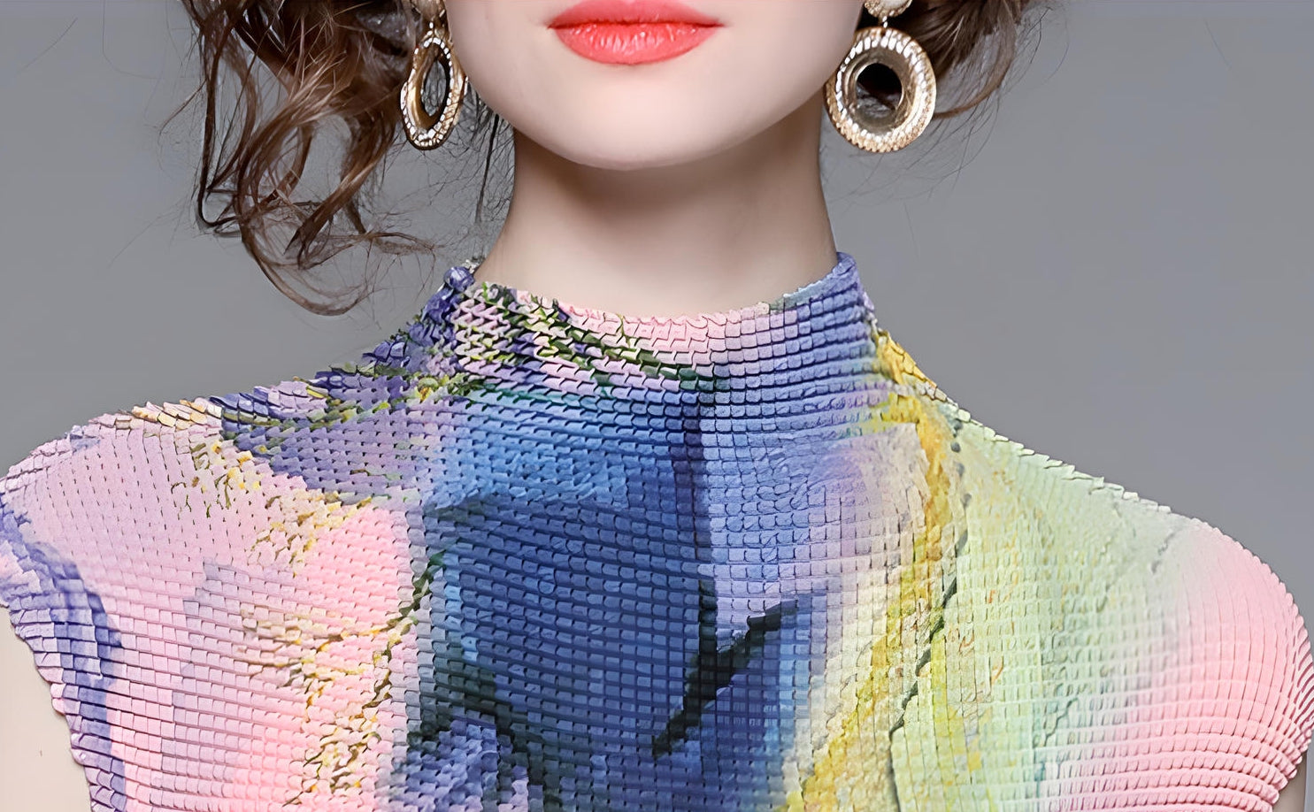 Meadow Miyaki Fold Blouse Pleated Skirt Two Piece Chiffon Set	- 711079831298_PIN