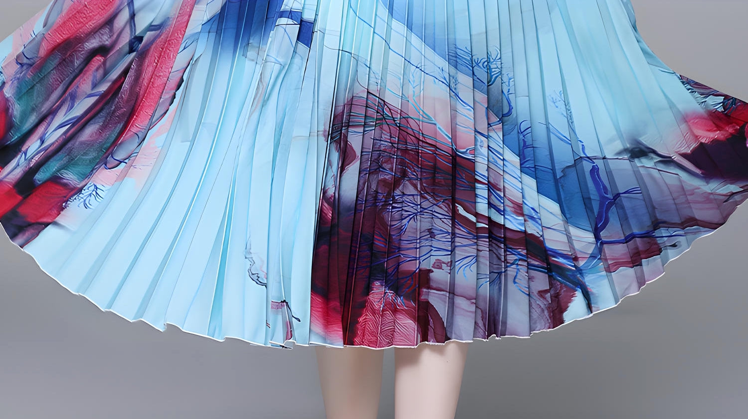 Meadow Miyaki Fold Blouse Pleated Skirt Two Piece Chiffon Set	- 711079831298_BLU