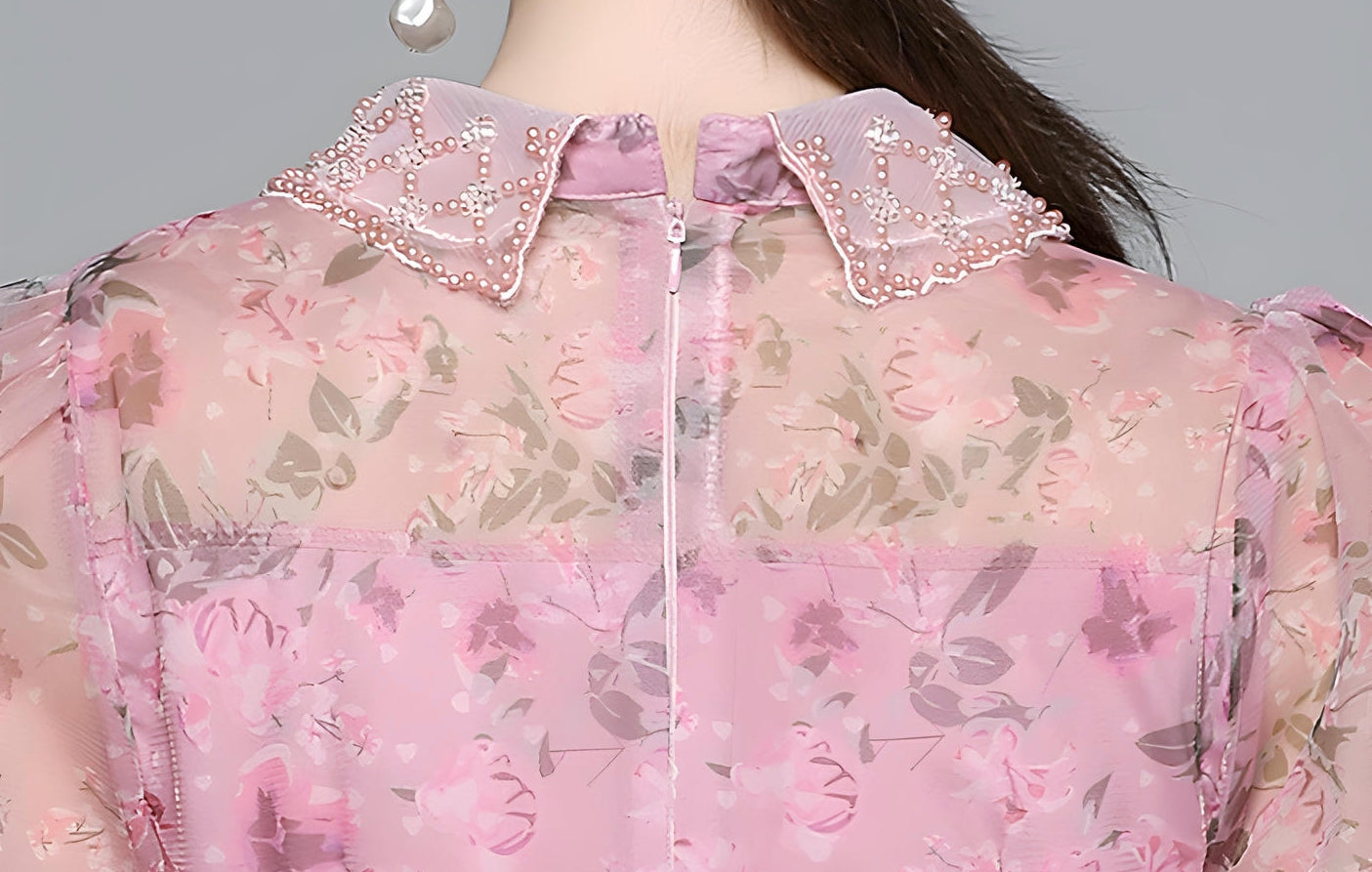 Pearl Beaded Doll Collar Multitier Ruffled Mesh Skirt Rose Red Short Dress - 714108182586_BAS