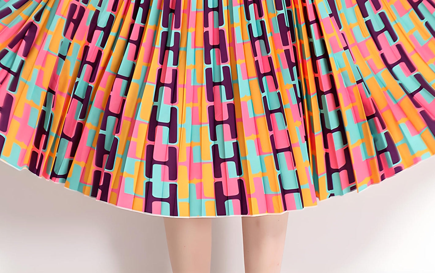 Miyaki Fold Pleated Chiffon Abstract Pattern Skirt and Blouse Set - 716373775675_BAS