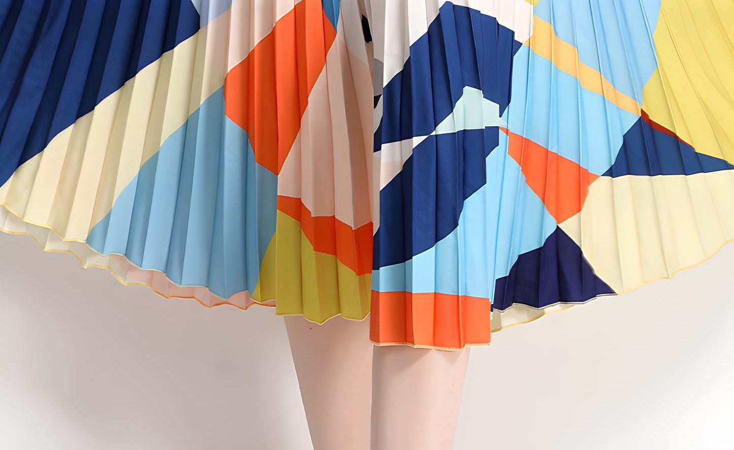 Abstract Pattern Miyaki Fold Blouse Pleated Skirt Two Piece Chiffon Set - 716400727184_BAS