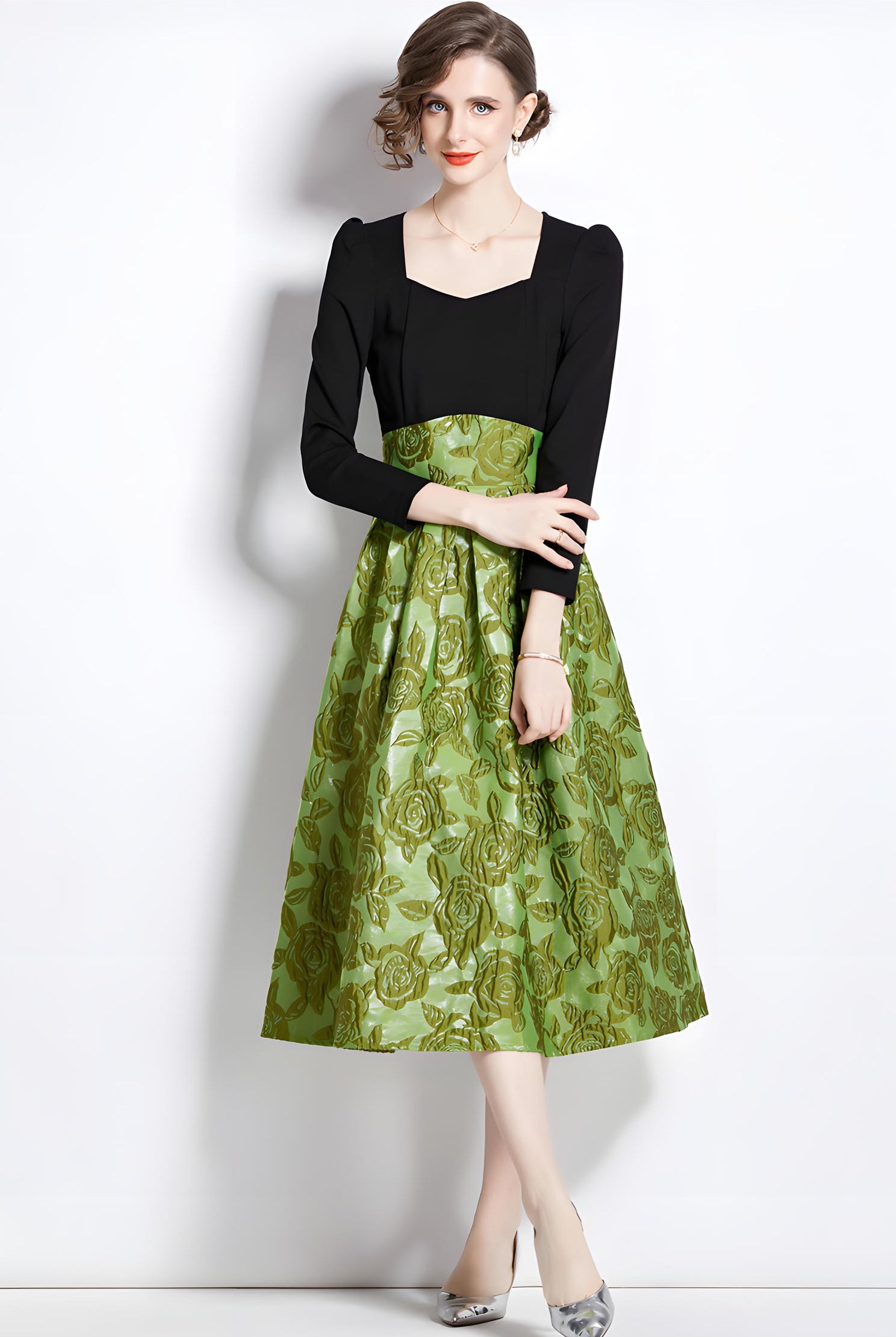 Jacquard Skirt Black Fitted Vest Piece Dress - 744693753821_BAS