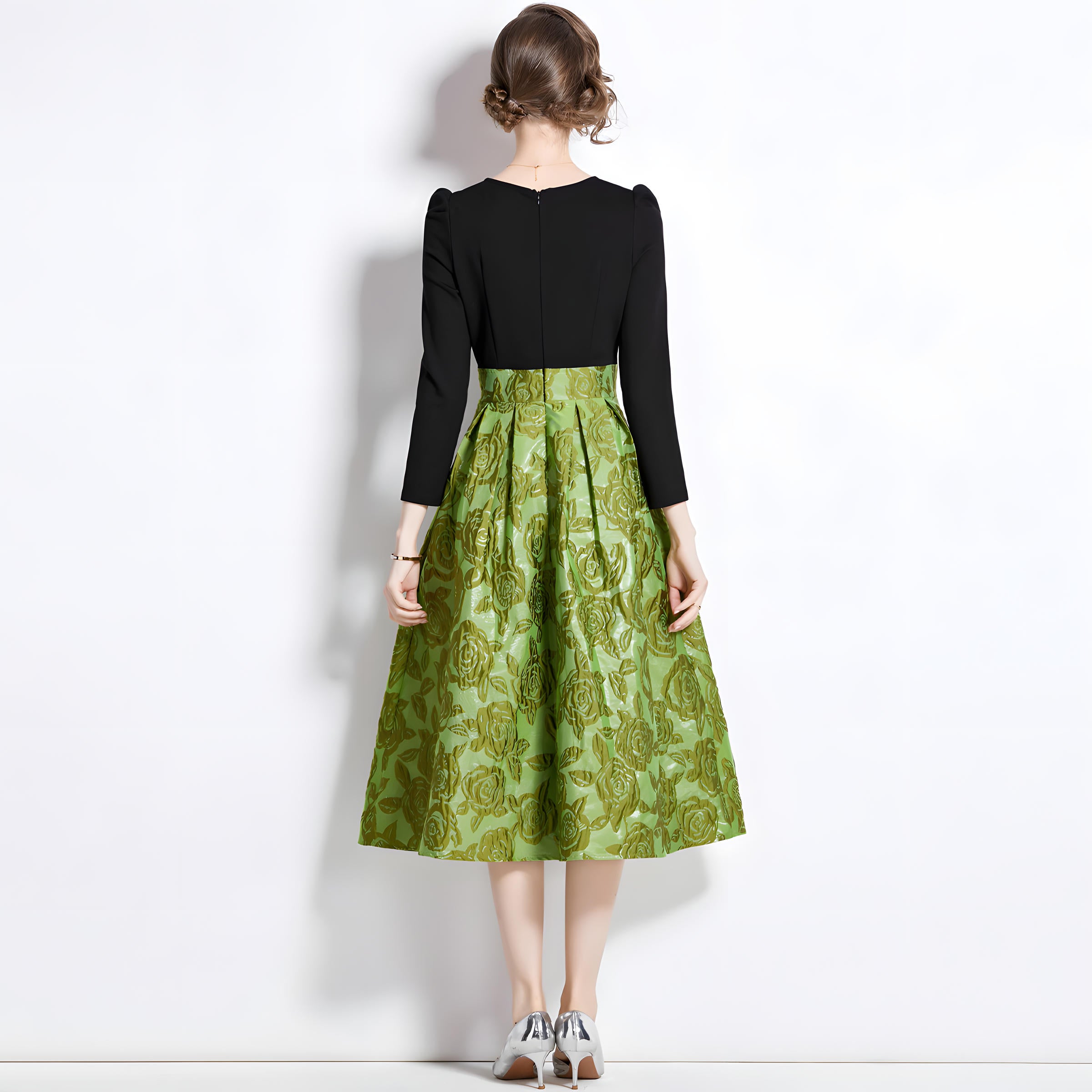 Jacquard Skirt Black Fitted Vest Piece Dress - 744693753821_BAS