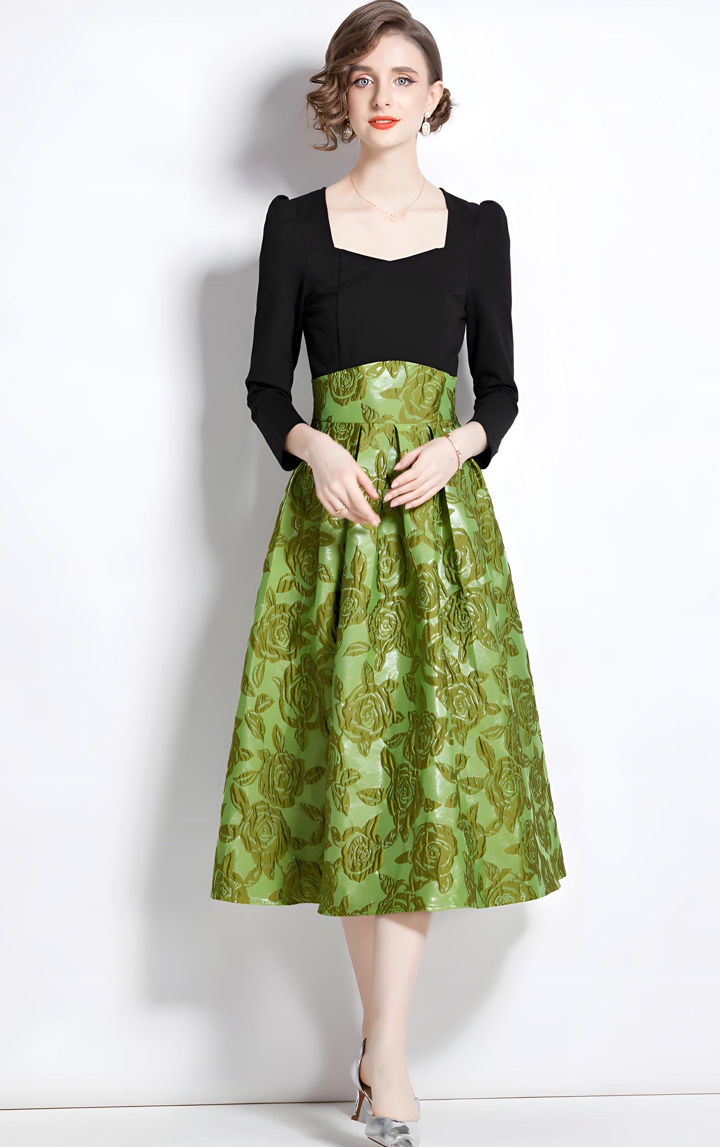 Jacquard Skirt Black Fitted Vest Piece Dress - 744693753821_BAS