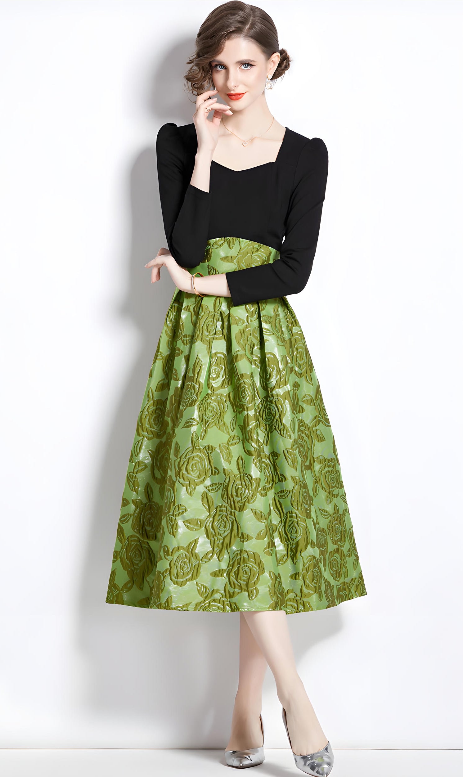 Jacquard Skirt Black Fitted Vest Piece Dress - 744693753821_BAS