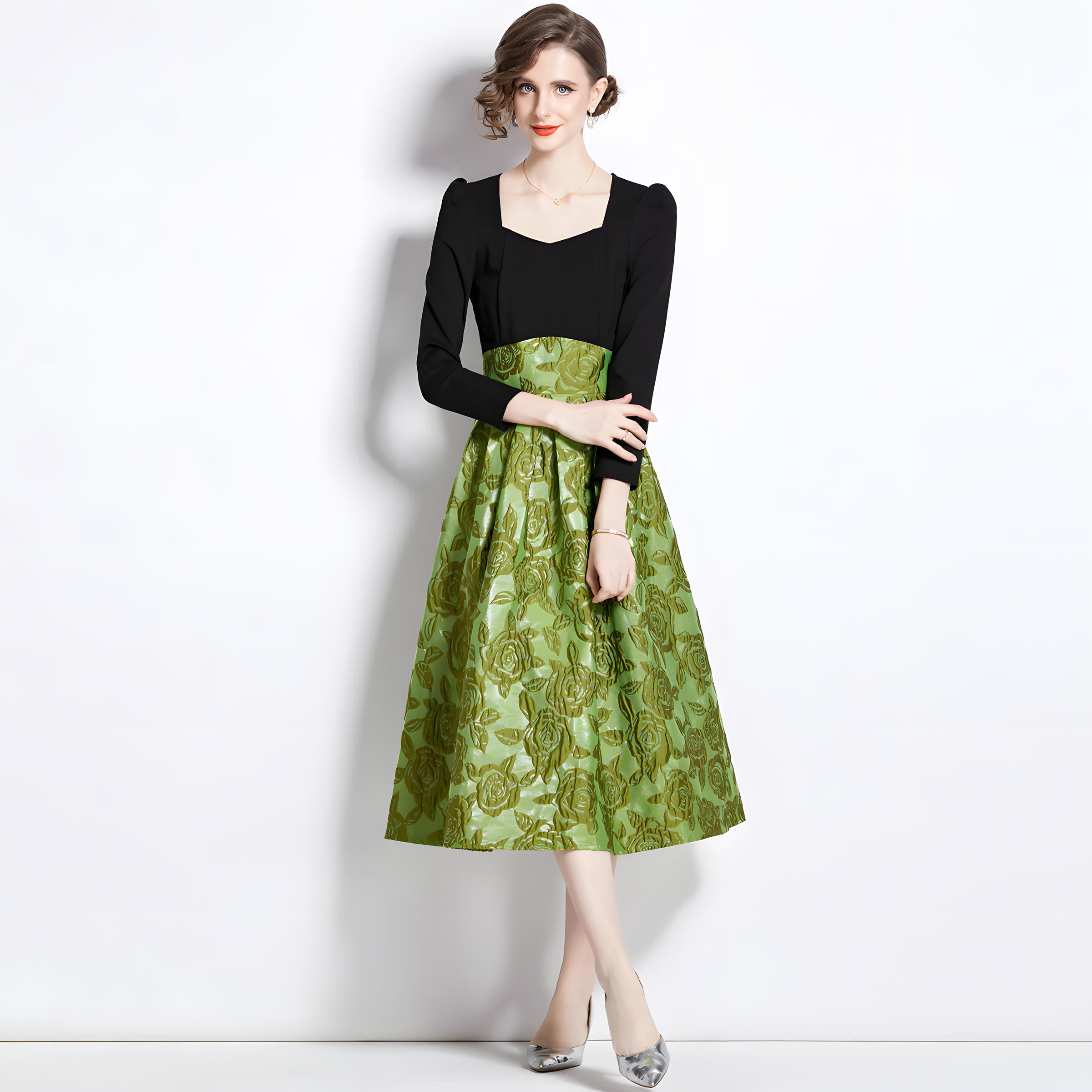 Jacquard Skirt Black Fitted Vest Piece Dress - 744693753821_BAS