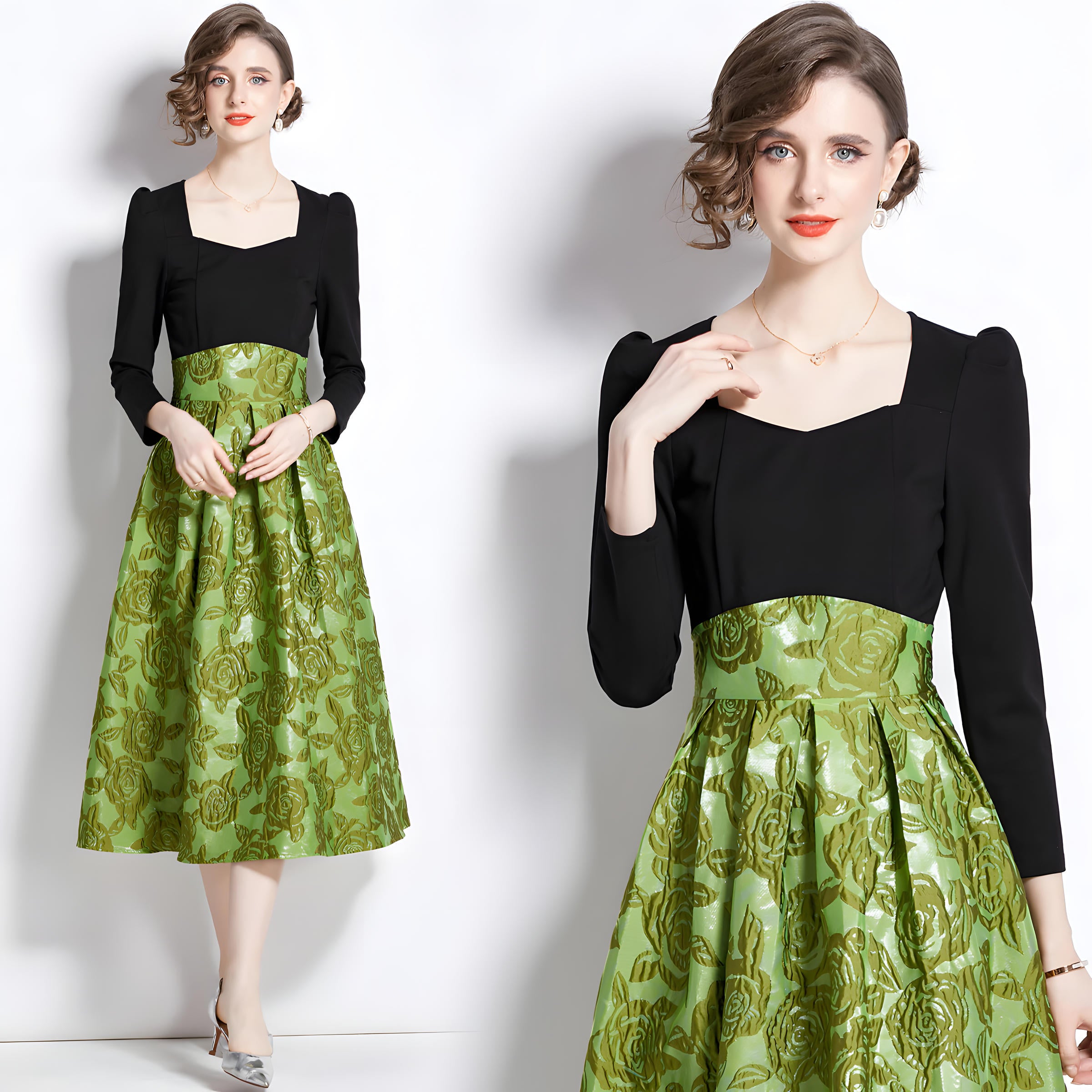 Jacquard Skirt Black Fitted Vest Piece Dress - 744693753821_BAS