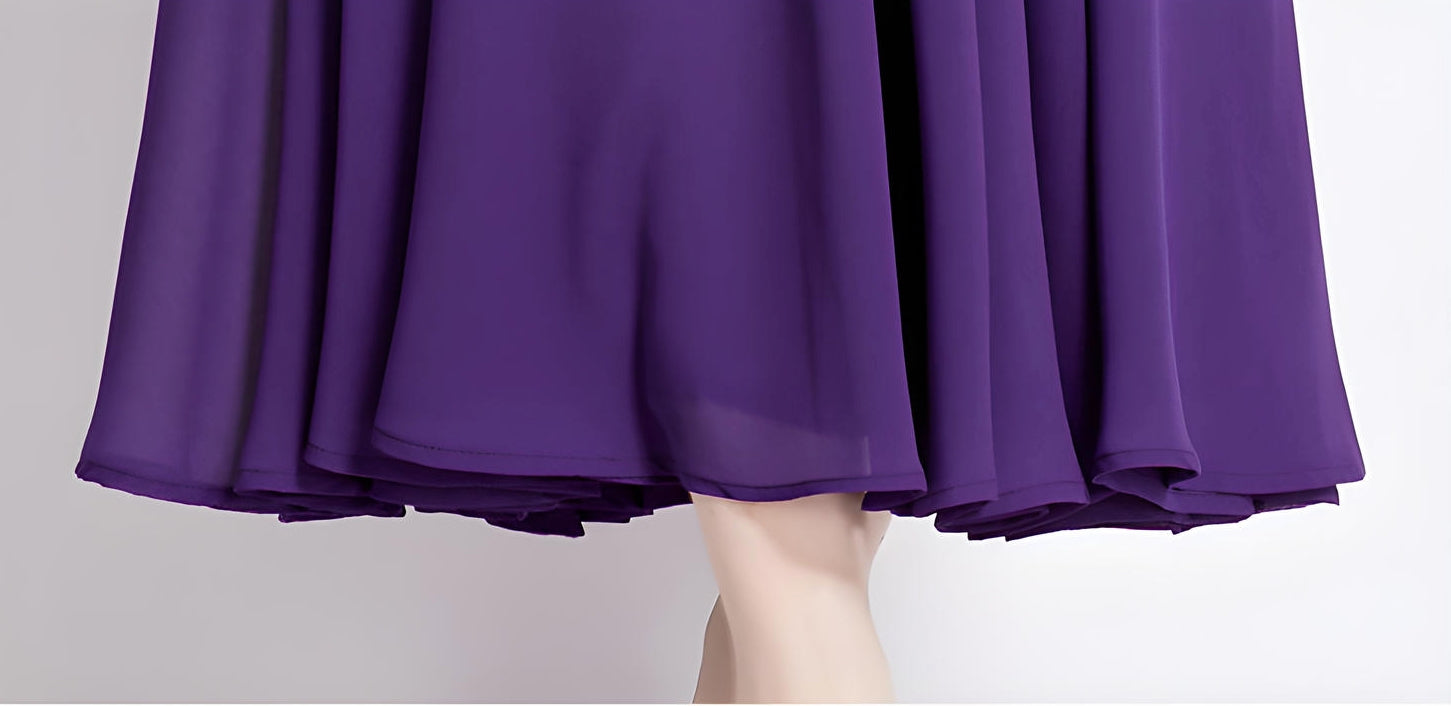 High Neckline Voluminous Peasant Sleeves Purple Chiffon Long Dress With Flowing Skirt - 752171614172_BAS (EOSS)