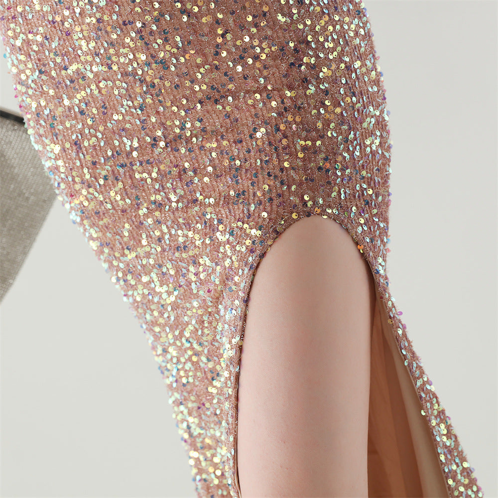 Champagne Radiance One-Shoulder Gown