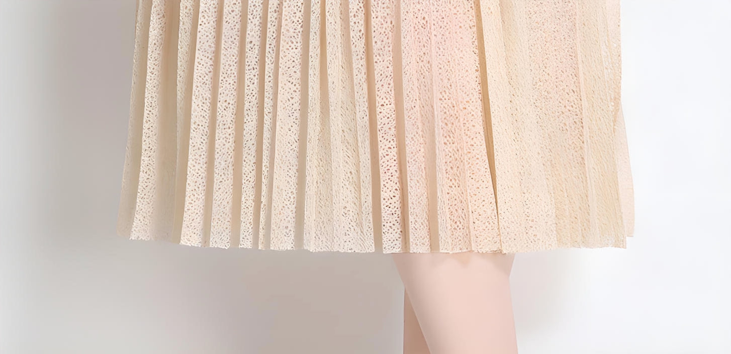 Luxury French Embroidered Patch Vest Dress with Cap Sleeves and Pleated Skirt - 801101210081_BAS