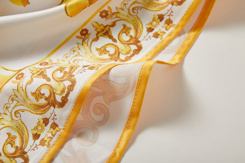 Gold Pattern Printed Satin Kaftan With Bat Sleeves - 810906090547_BAS