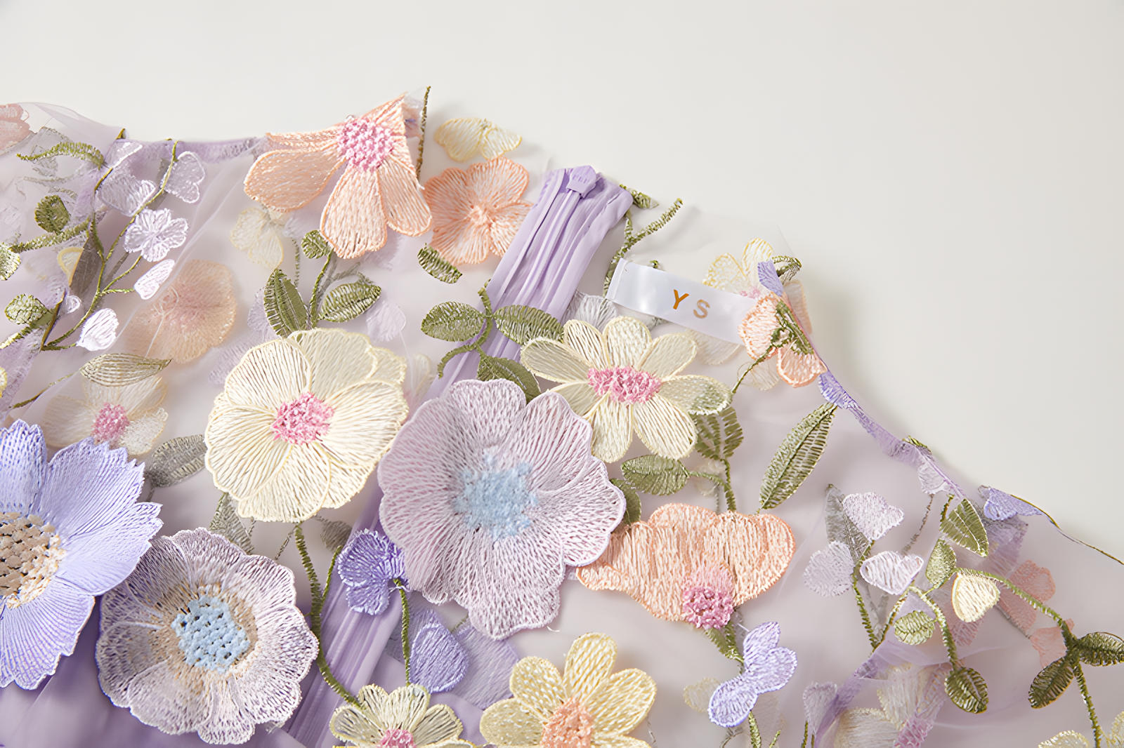 Intricate Floral Embroidery Mesh Fishtail Violet Dress - 810908122798_VIO