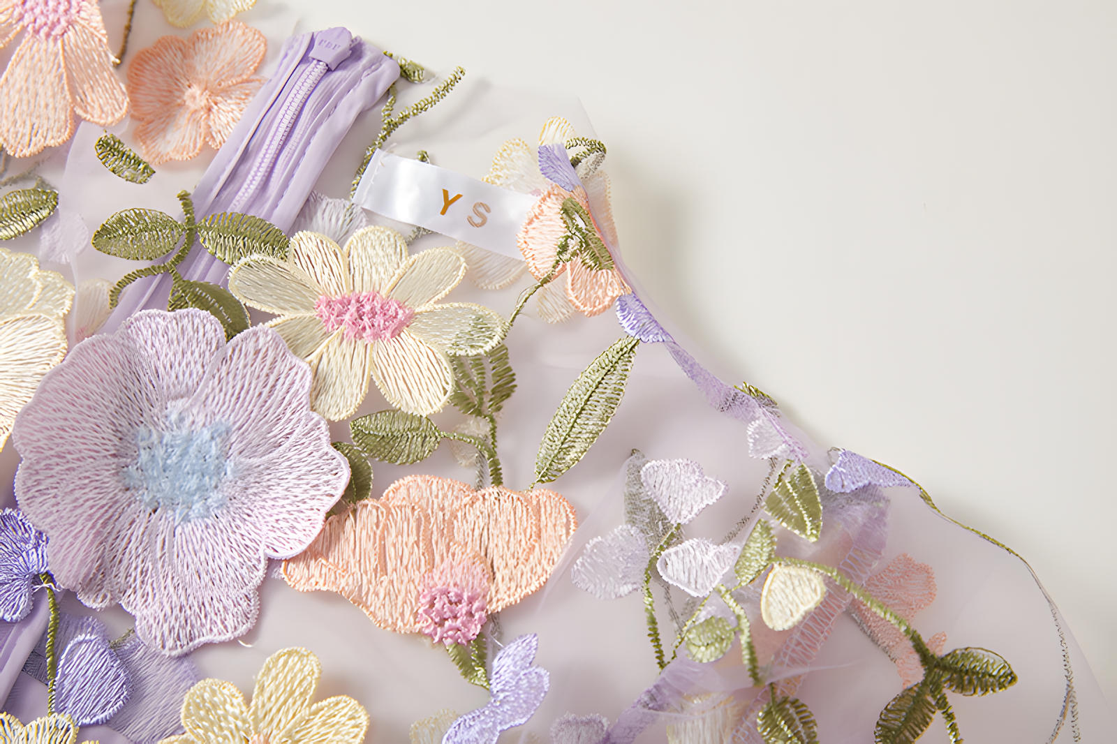 Intricate Floral Embroidery Mesh Fishtail Violet Dress - 810908122798_VIO