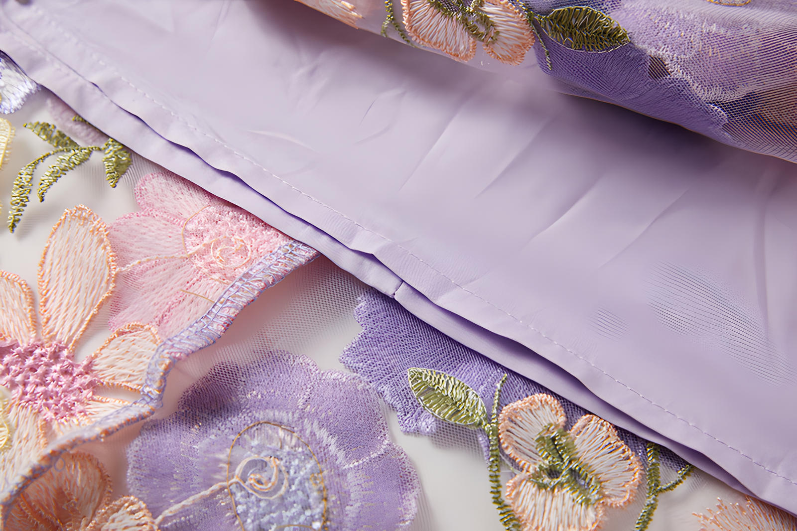 Intricate Floral Embroidery Mesh Fishtail Violet Dress - 810908122798_VIO