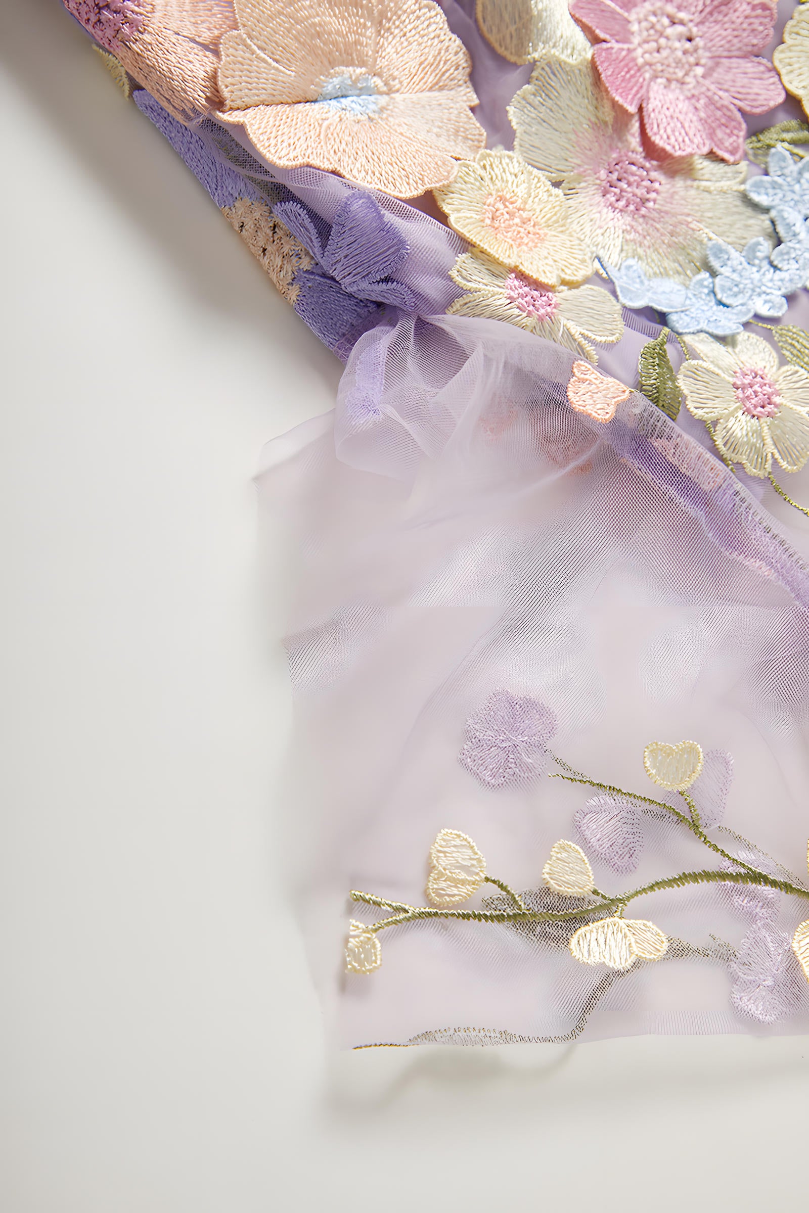 Intricate Floral Embroidery Mesh Fishtail Violet Dress - 810908122798_VIO