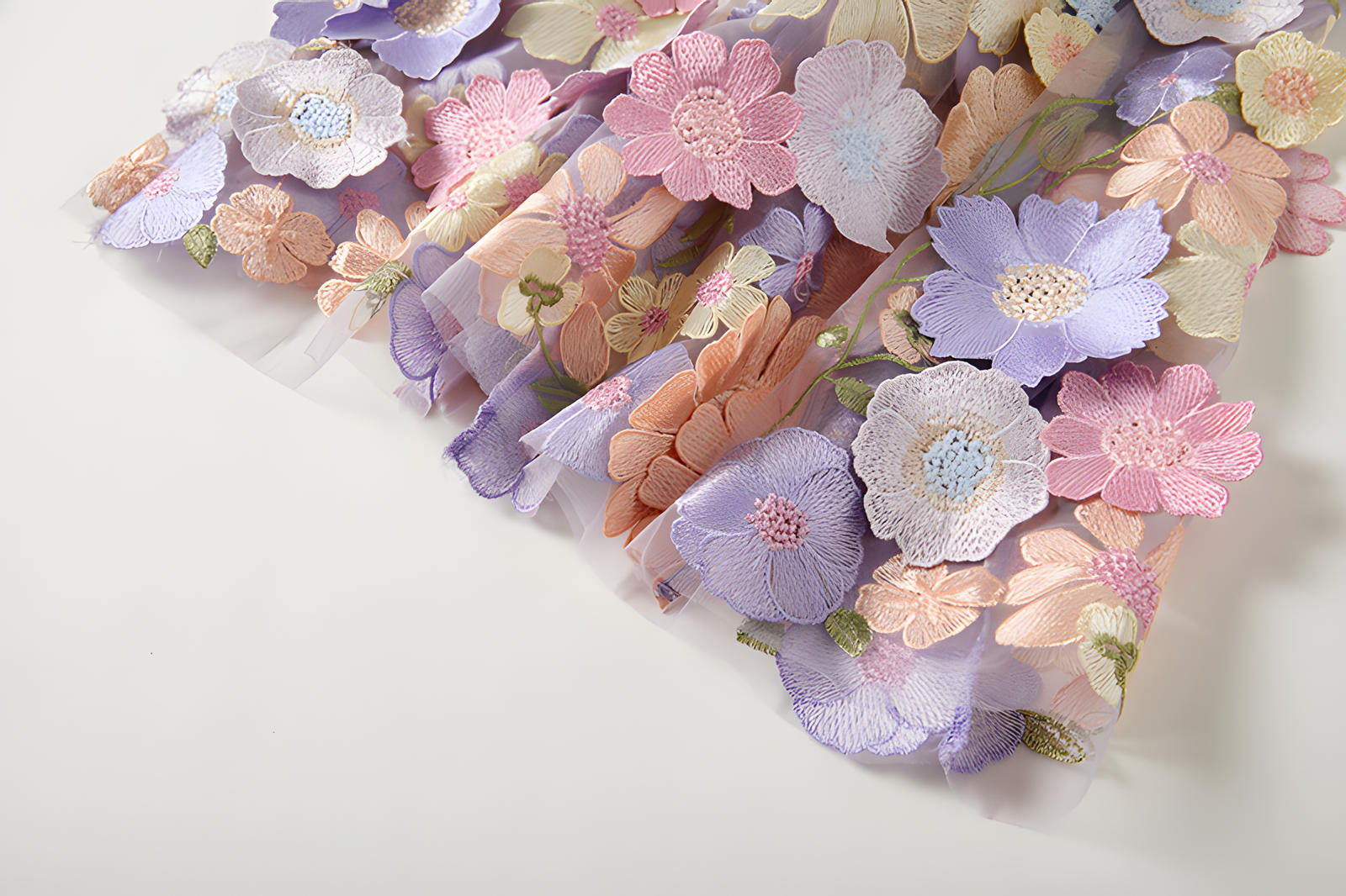 Intricate Floral Embroidery Mesh Fishtail Violet Dress - 810908122798_VIO