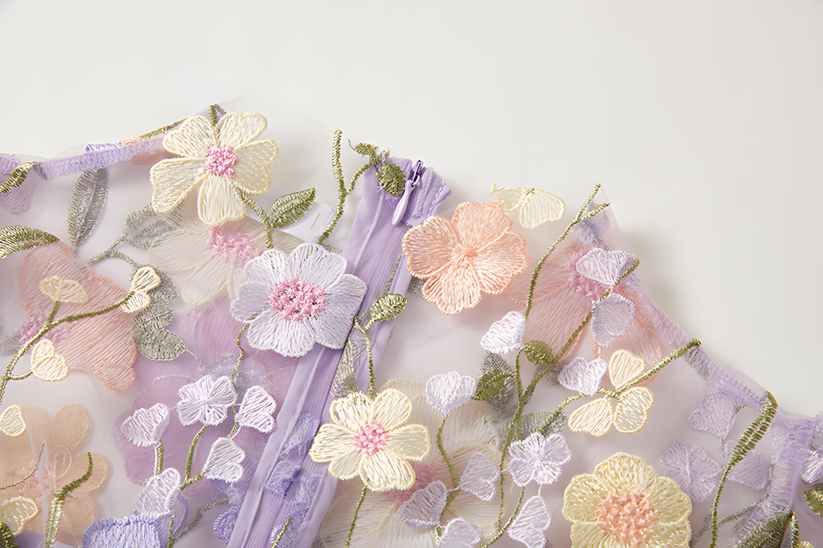 Intricate Floral Embroidery Mesh Fishtail Violet Dress - 810908122798_VIO