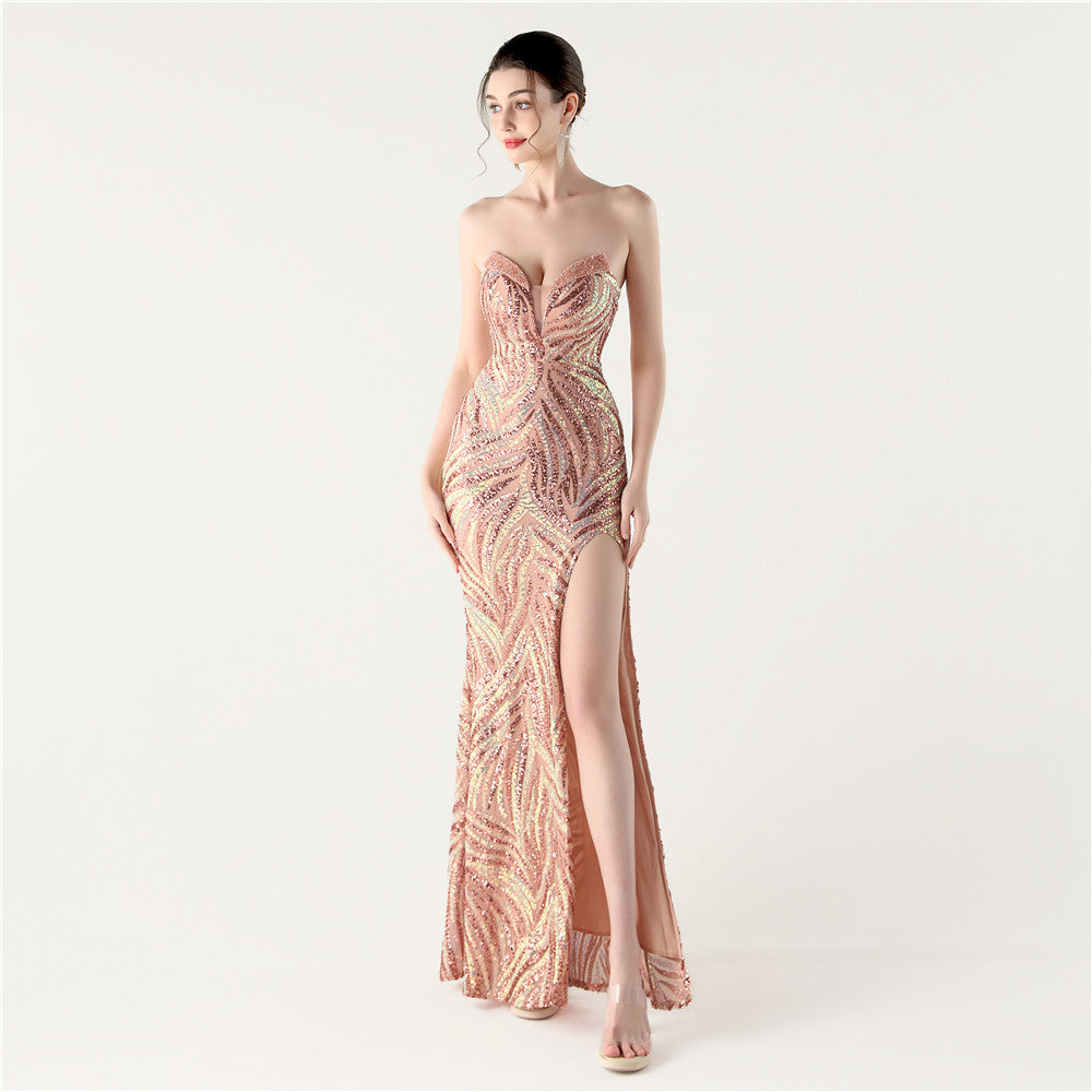Lotus Blush Stardust Frond Sequin Gown