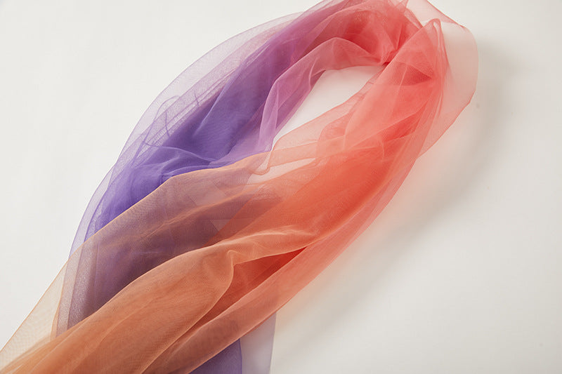 Orange And Blue Gradient Chiffon Dress with Side Slit And Ruched Vest - 811075249416_BAS