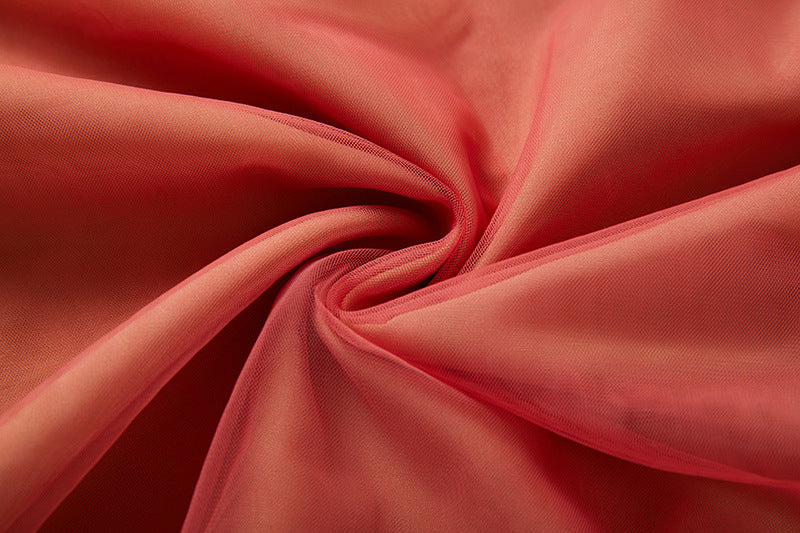 Orange And Blue Gradient Chiffon Dress with Side Slit And Ruched Vest - 811075249416_BAS