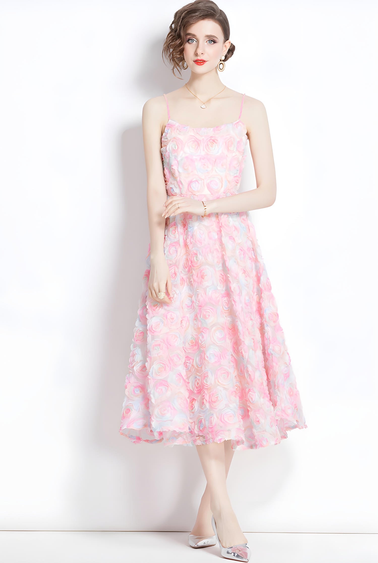 Pastel Rose Spaghetti Strap A-Line Dress	- 811150004910_BAS