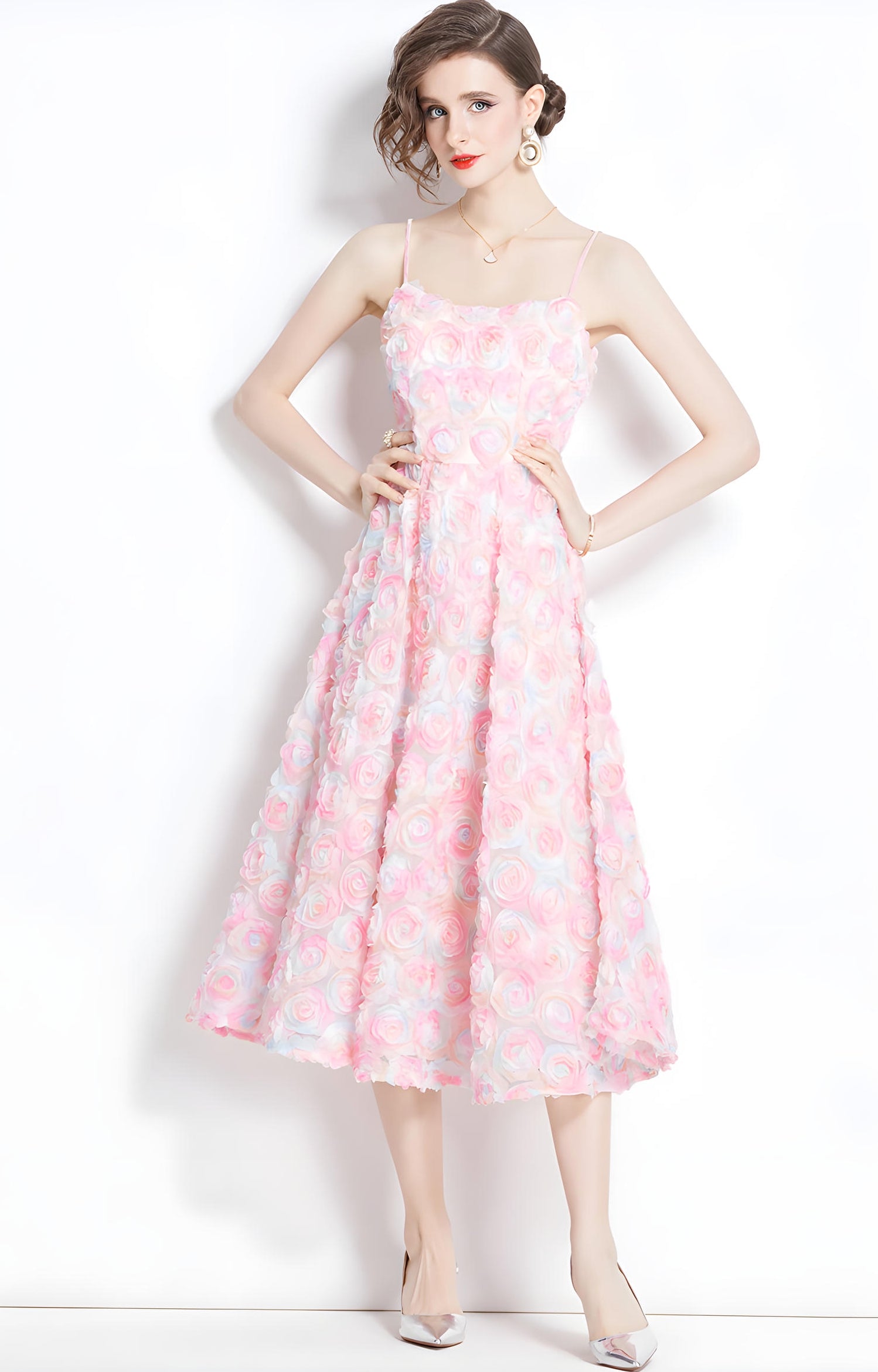 Pastel Rose Spaghetti Strap A-Line Dress	- 811150004910_BAS