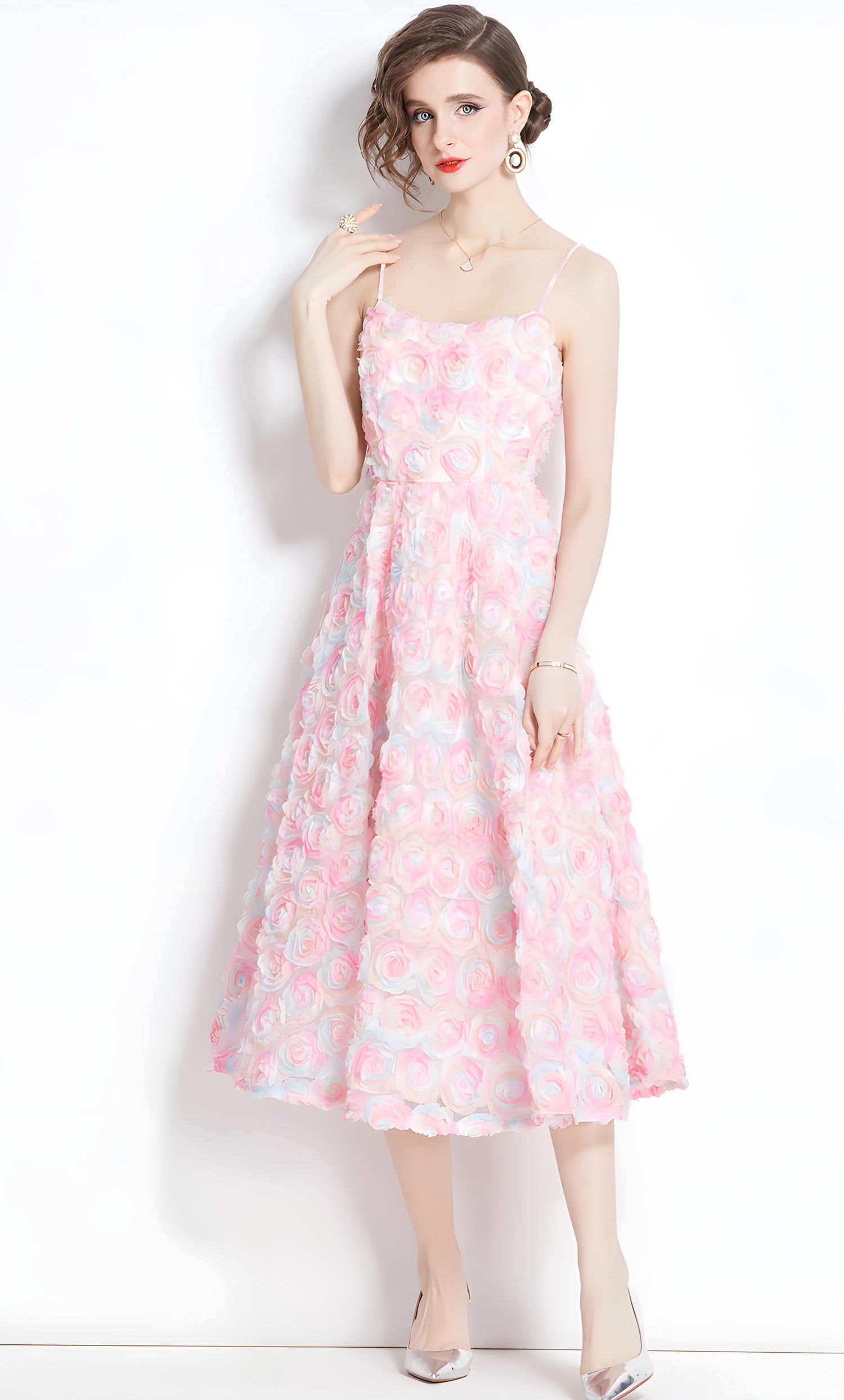 Pastel Rose Spaghetti Strap A-Line Dress	- 811150004910_BAS