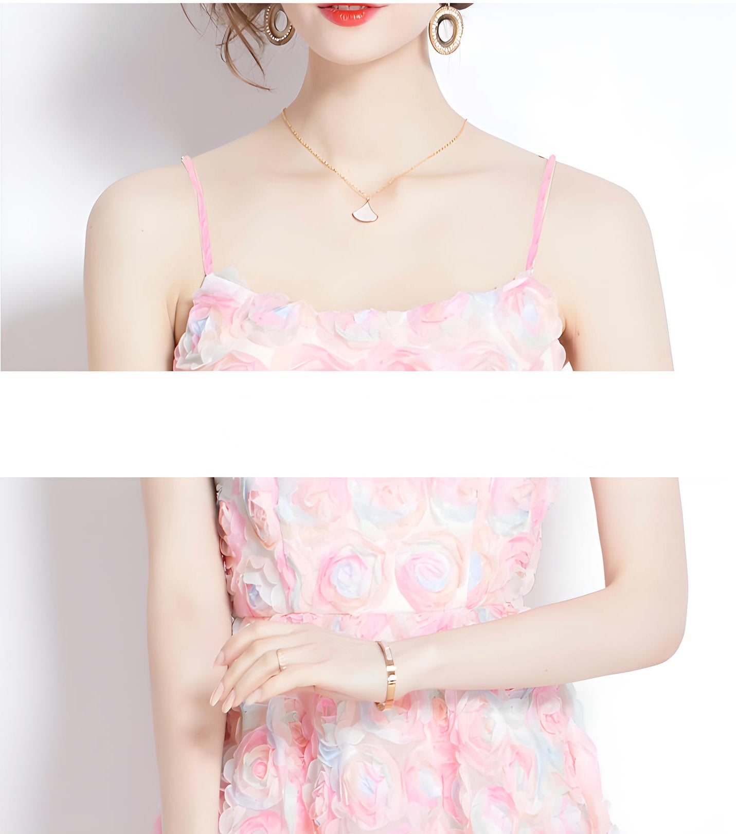 Pastel Rose Spaghetti Strap A-Line Dress	- 811150004910_BAS