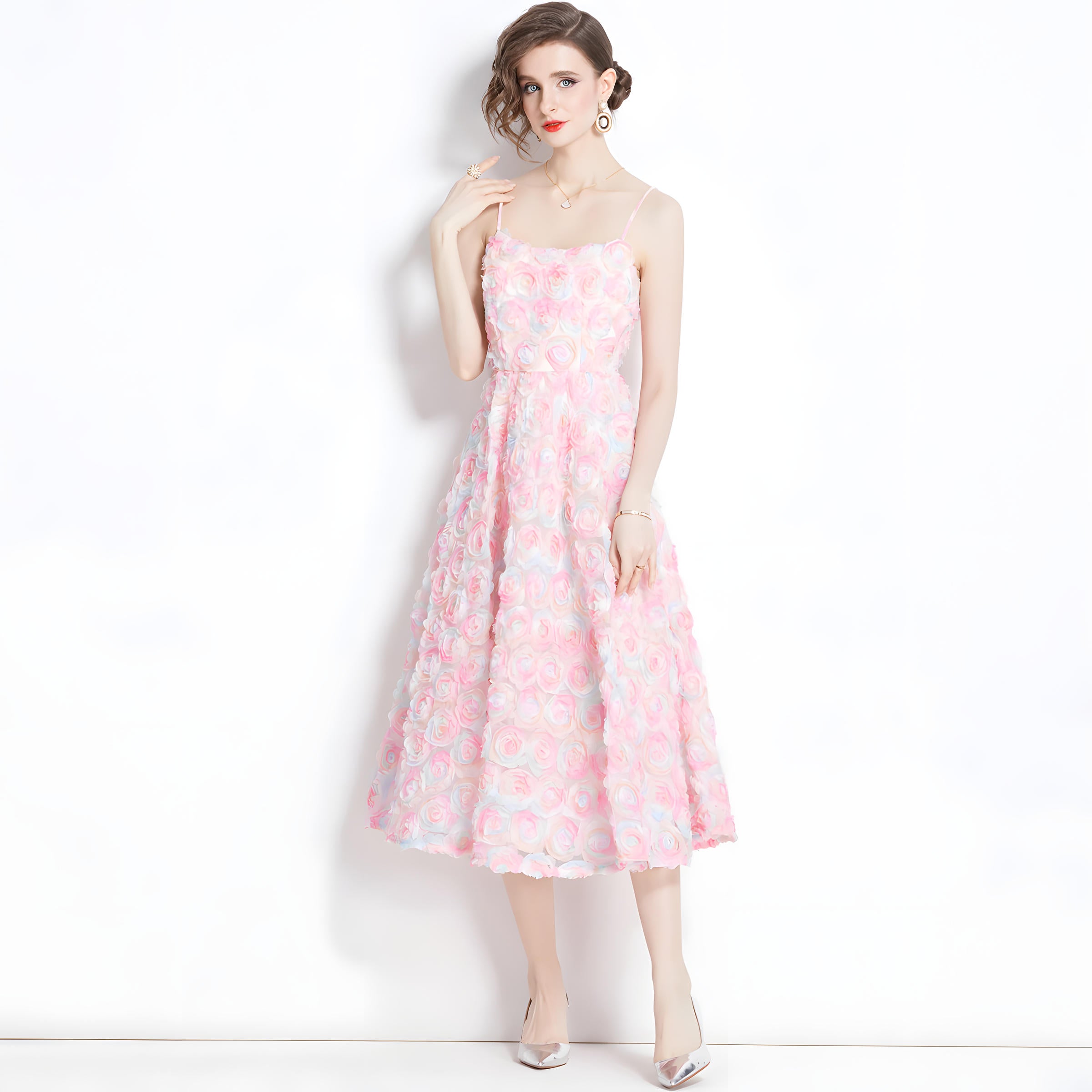 Pastel Rose Spaghetti Strap A-Line Dress	- 811150004910_BAS