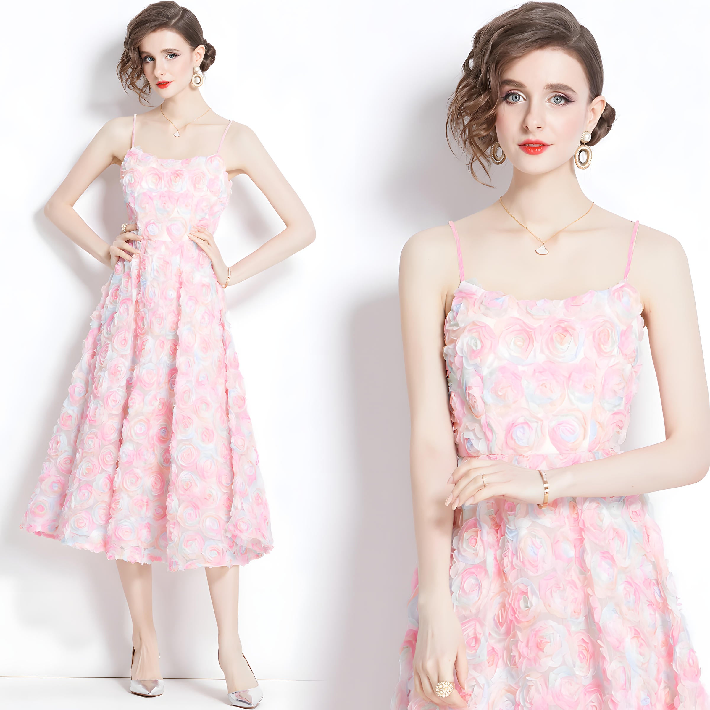 Pastel Rose Spaghetti Strap A-Line Dress	- 811150004910_BAS