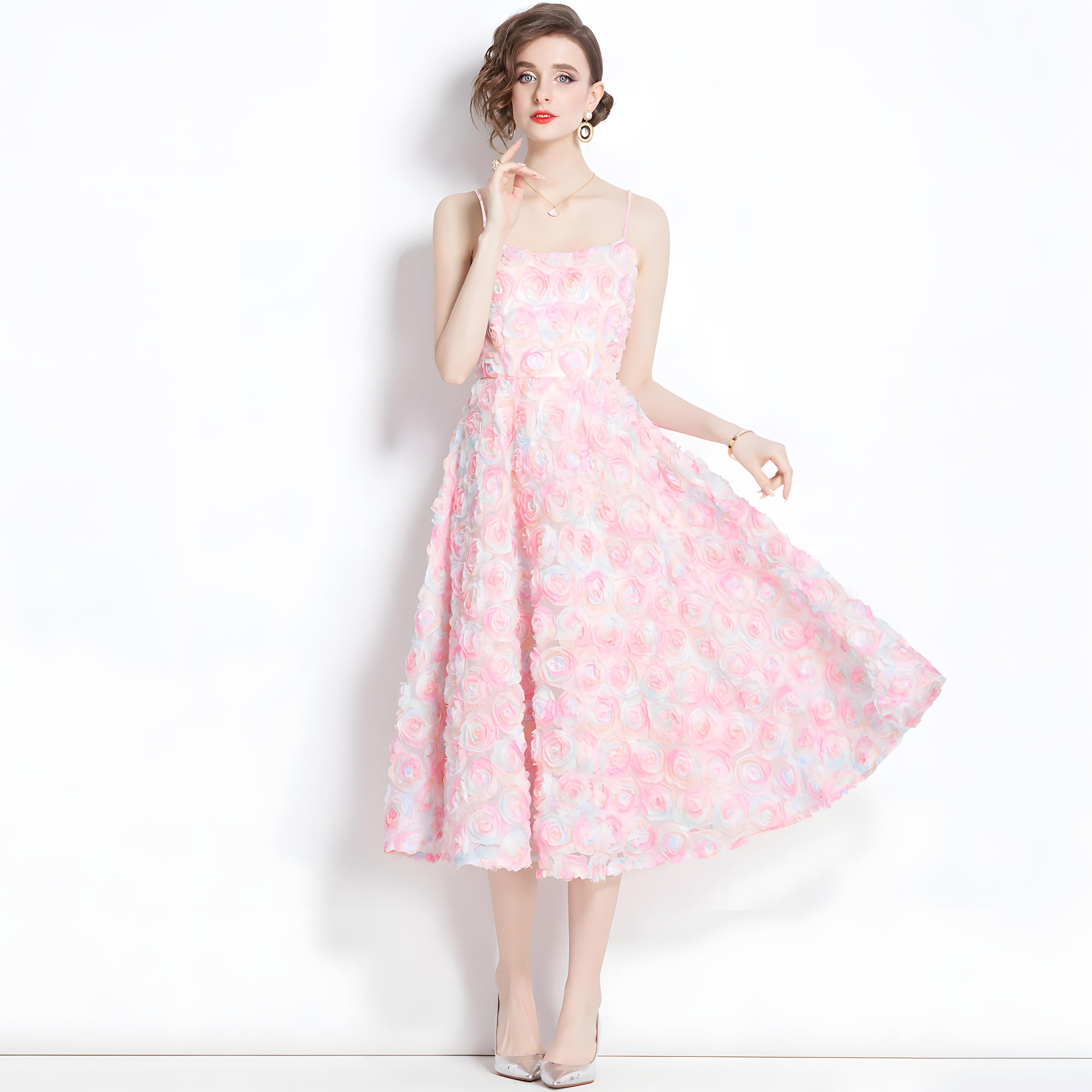 Pastel Rose Spaghetti Strap A-Line Dress	- 811150004910_BAS