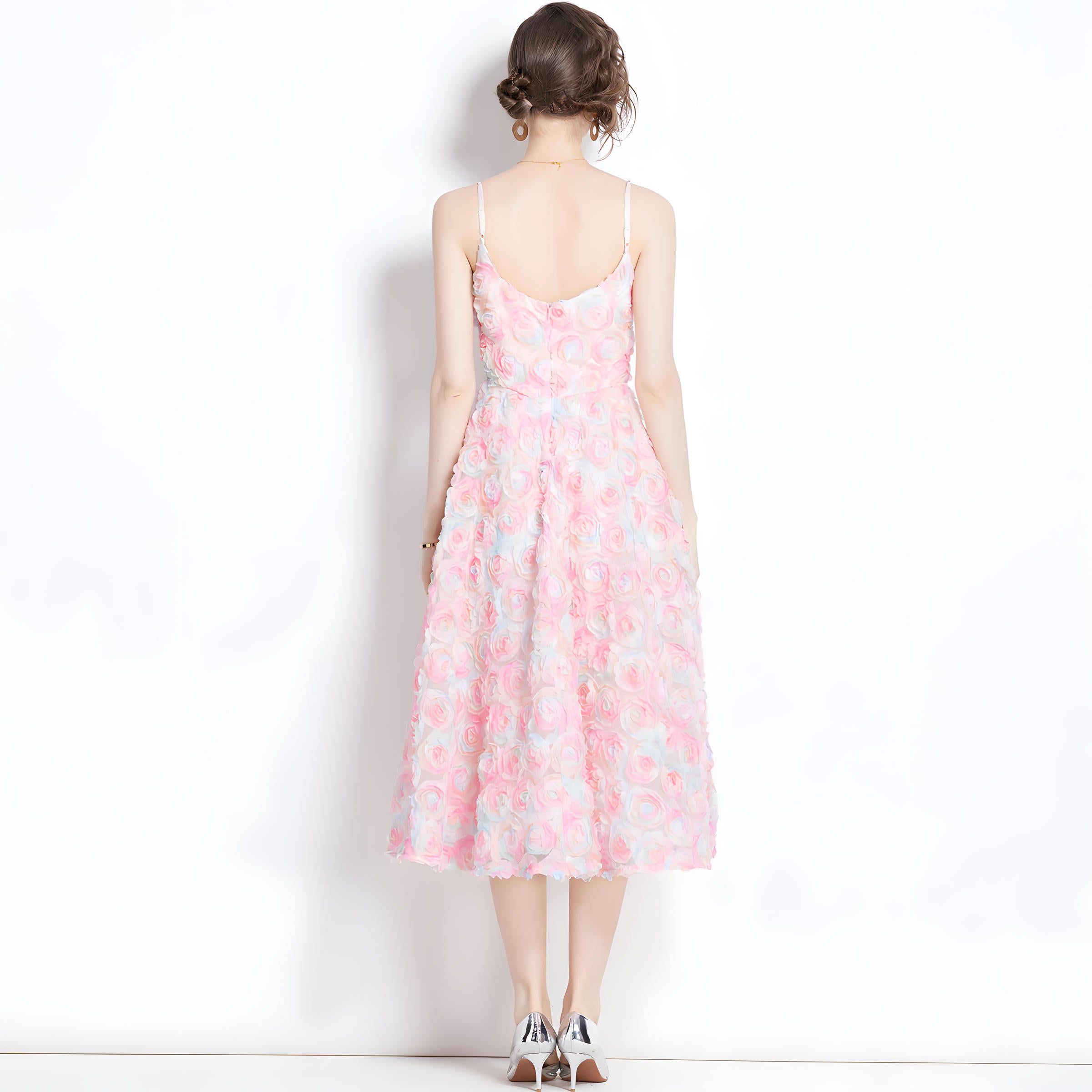 Pastel Rose Spaghetti Strap A-Line Dress	- 811150004910_BAS