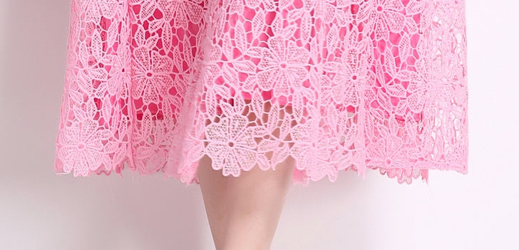 French Lace Soft Pink Dress With Embroidered Lapel And Belt - 811175410823_BAS