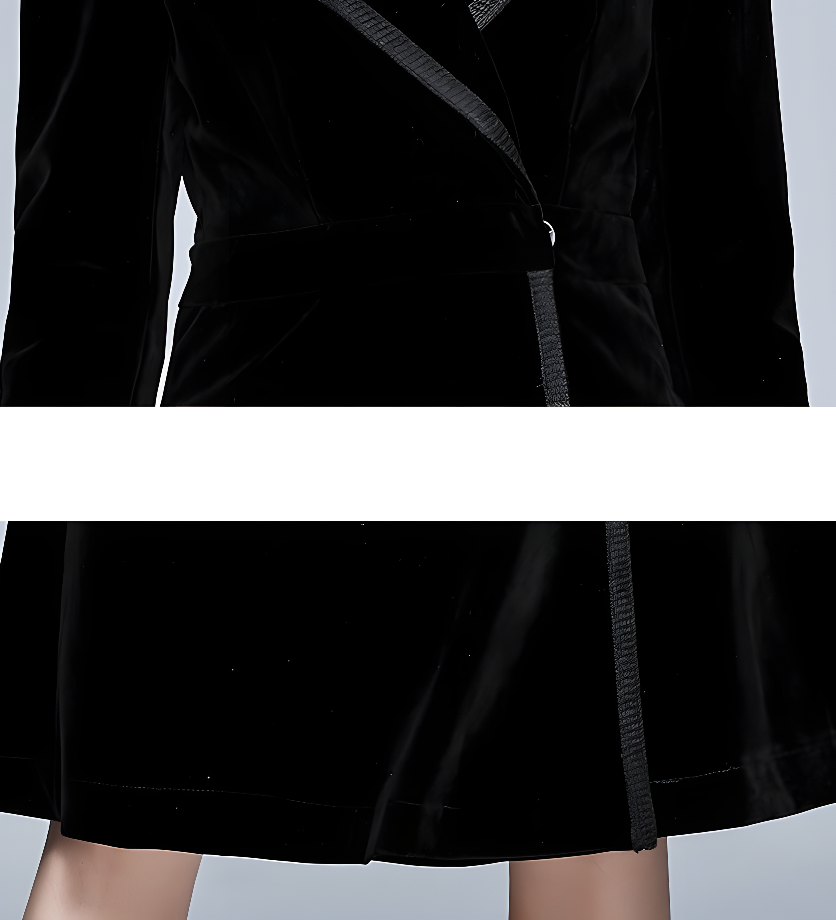 Statement Black Velvet Overcoat with Grand Lapels and Pocket- 627250463092_BLA