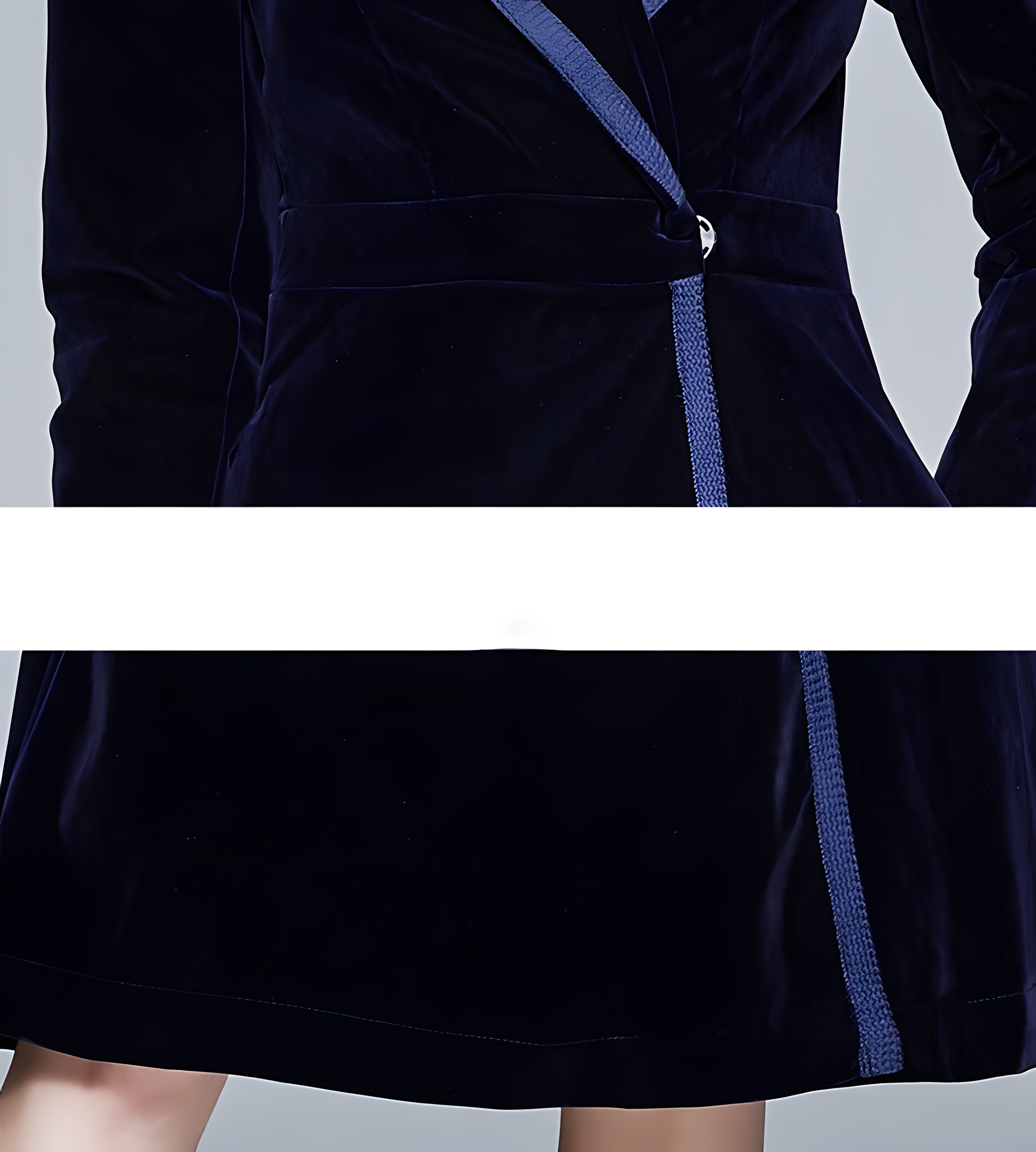 Statement Black Velvet Overcoat with Grand Lapels and Pocket- 627250463092_BLU