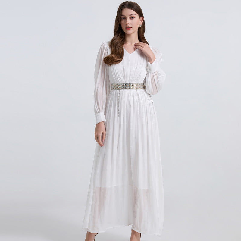 Ivory Whisper Embellished Maxi Dress- 903346568197_WHITE