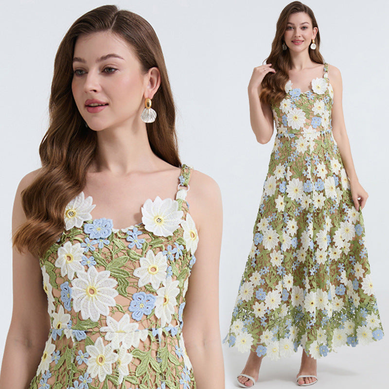 Meadow Bloom Embroidered Lace Dress - 902466078623_GREEN