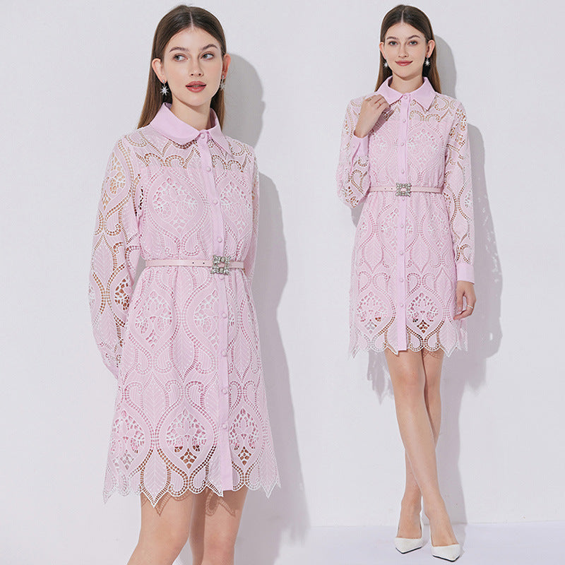 Blush Medallion Eyelet Belted Dress - 901763181508_PINK