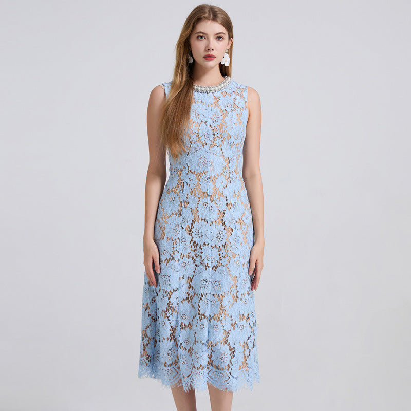 Serene Azure Lace Midi - 915910428490_BLUE