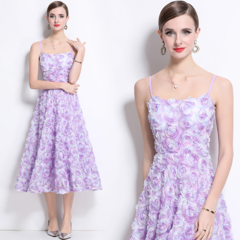 Lavender Bloom Rosette Midi Dress - 914919756771_PURPLE