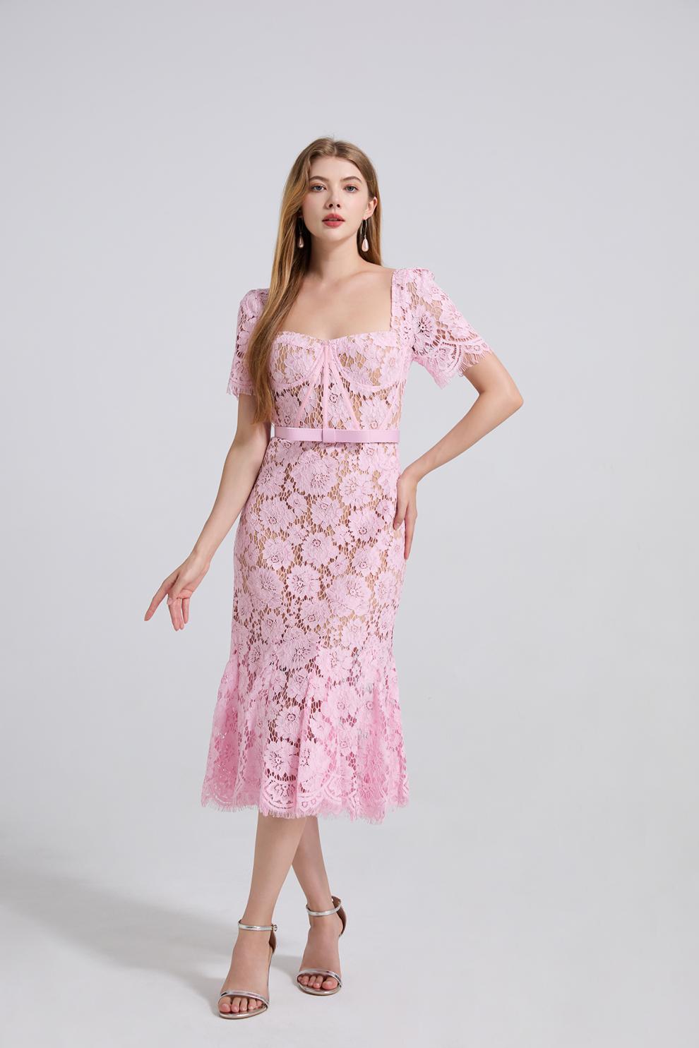 Blush Bloom Lace Midi Dress - 912087138600_PINK