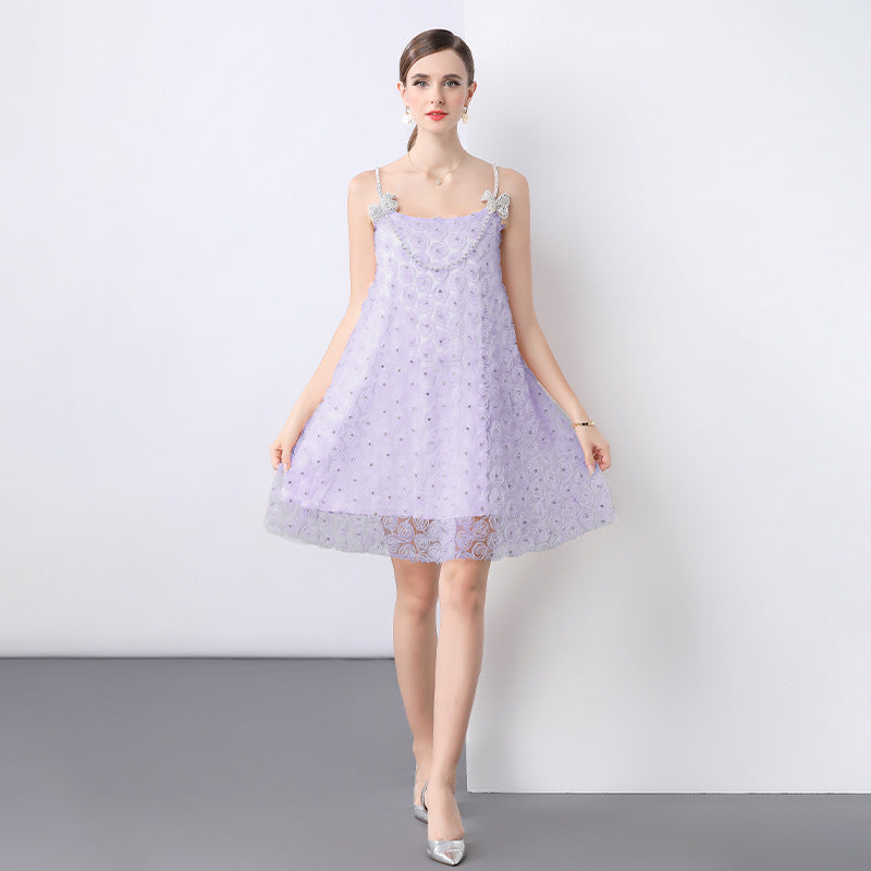 Lavender Whisper Rosette Lace Dress