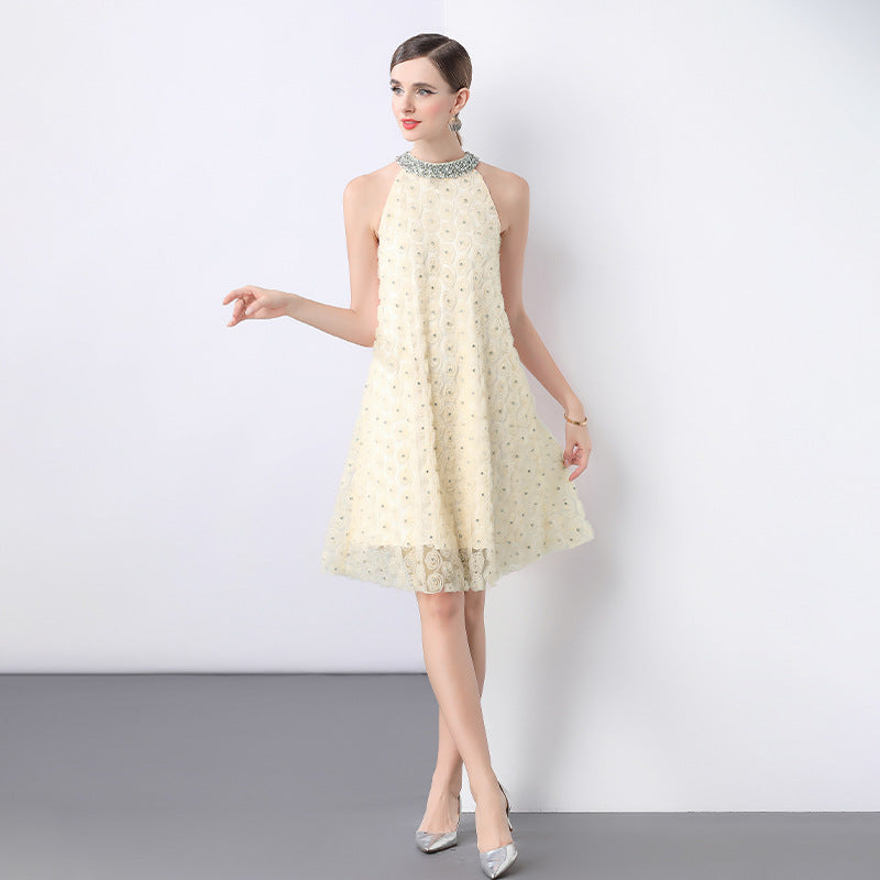 Champagne Rosette Halter Dress