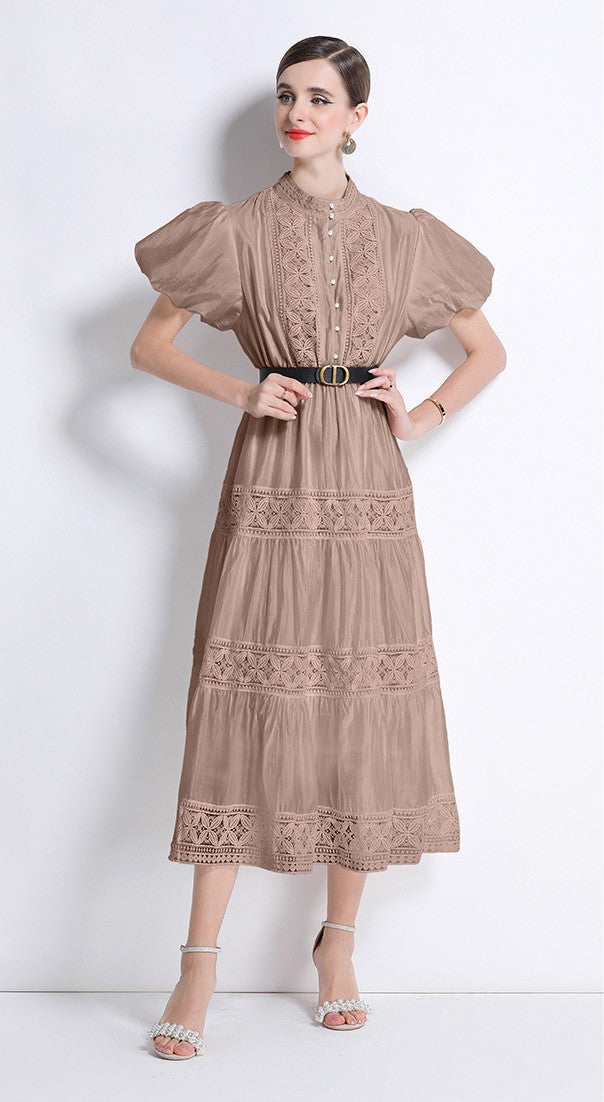 Mocha Grace Vintage Dress With Belt