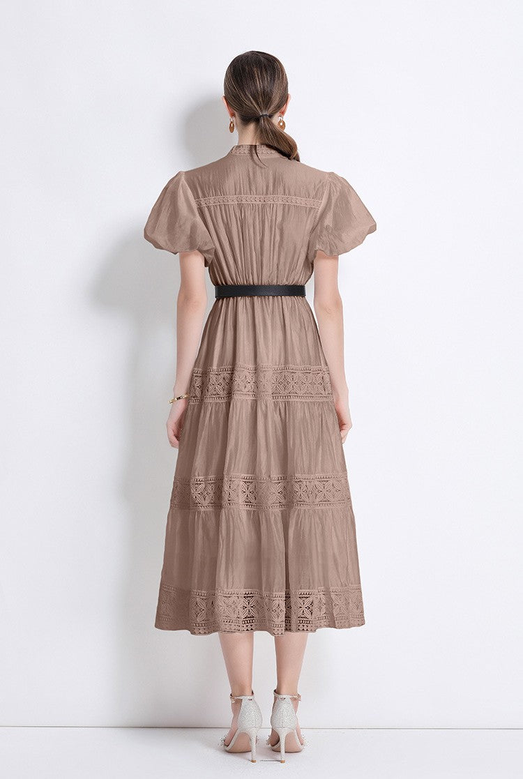 Mocha Grace Vintage Dress With Belt