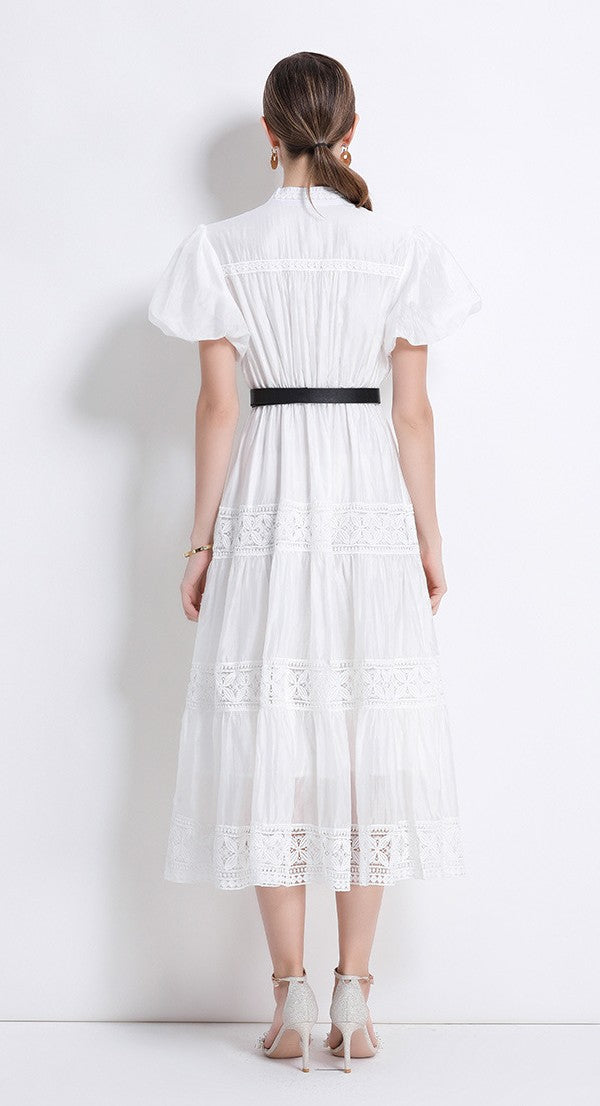 White Charm Lace Dress With Belt