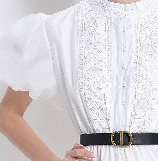 White Charm Lace Dress With Belt