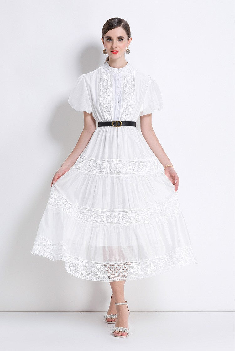 White Charm Lace Dress With Belt