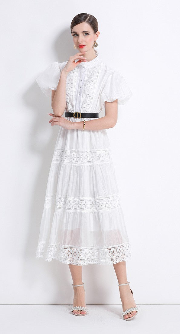 White Charm Lace Dress With Belt